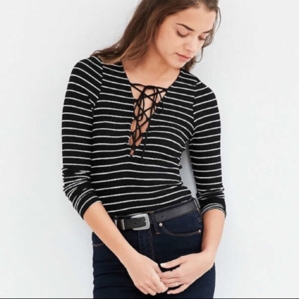 Urban Outfitters striped lace up long sleeve